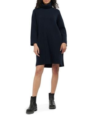 Barbour Stitch Long Sleeve Cotton Blend Rib Turtleneck Sweater Dress - Blue