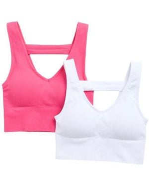 90 Degrees Bianca 2-Pack V-Neck Rib Seamless Bralettes - Pink