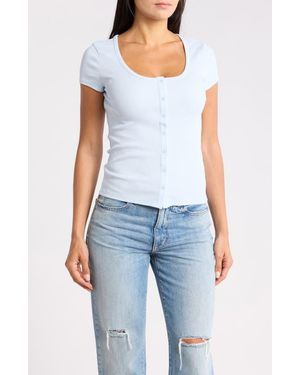 Abound Short Sleeve Ribbed Button Front Top - Blue