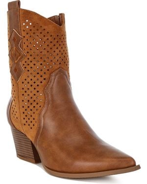 LONDON RAG Lomela Perforated Block Heel Boot - Brown