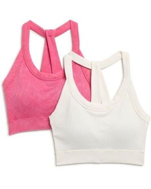 90 Degrees 2-Pack Stonewashed Seamless Sports Bras - Pink