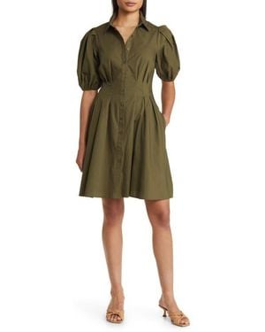 Eliza J Puff Sleeve Cotton Shirtdress - Green