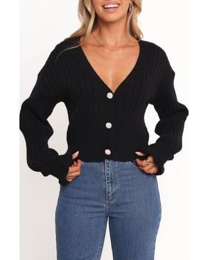 Petal & Pup Zana Ruffle Cuff Crop Rib Cardigan - Black