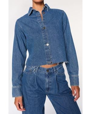 DL1961 Montauk Crop Denim Button-Up Shirt - Blue