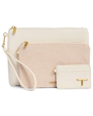 Tahari Marty Set Of 3 Wristlet Pouches & Cardholder Wallet - Natural