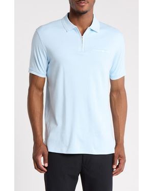 Denim and Flower Tipped Zip Polo - White