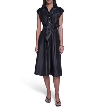 Halston Appliqué Tie Waist Shirtdress - Blue