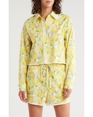 Avec Les Filles Button Down Crop Shirt - Yellow