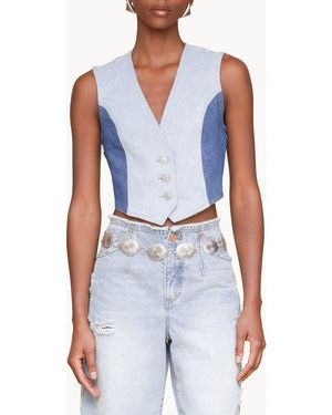 Avec Les Filles Colorblock Denim Vest - Blue