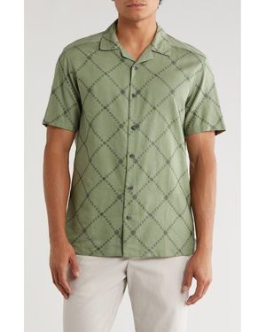 T.R. Premium Floral Diamond Embroidered Camp Shirt - Green