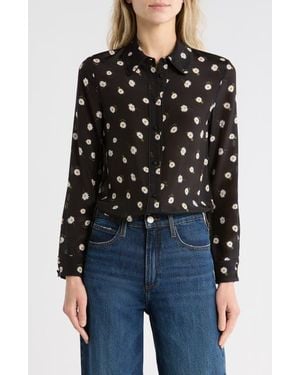 Alice + Olivia Willa Floral Long Sleeve Silk Button-Up Shirt - Black