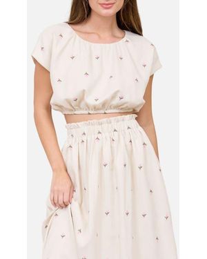 Blu Pepper Floral Embroidered Crop Top - White