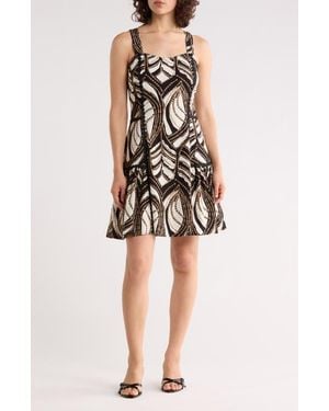 Ellen Tracy Dot Lace Trim Minidress - Black