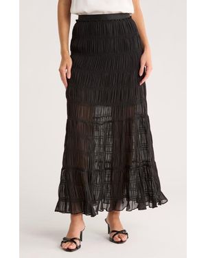 Max Studio Shirred Georgette Maxi Skirt - Black
