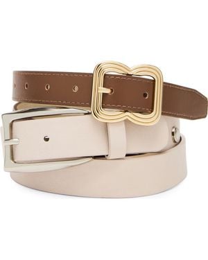 Steve Madden Faux Leather Elongated Buckle Belt - Natural