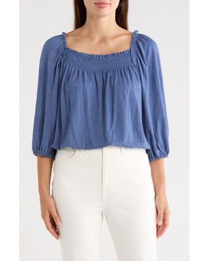 Max Studio Crinkled Balloon Sleeve Bubble Hem Top - Blue