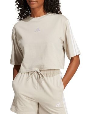 adidas 3-Stripes Cropped Cotton T-Shirt - Natural
