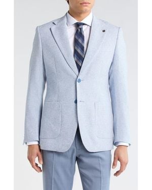 T.R. Premium Slim Fit Micro Plaid Stretch Linen Sport Coat - Blue
