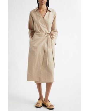 Vince Long Sleeve Wrap Shirtdress - Natural