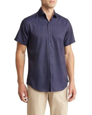 Tom Baine Slim Fit Performance Short Sleeve Button-Up Shirt - Blue