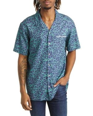 PacSun Earthquake Short Sleeve Button-Up Camp Shirt - Blue