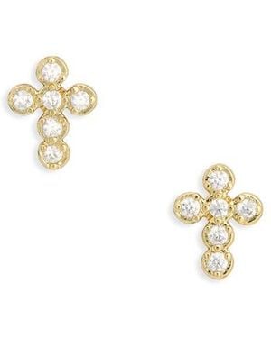 Electric Picks Like A Prayer Cubic Zirconia Cross Stud Earrings - Metallic