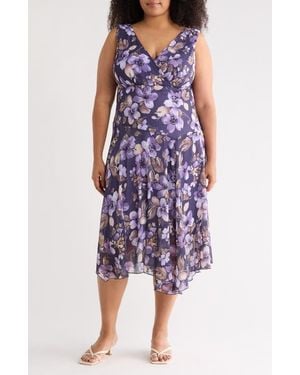 Connected Apparel Floral Sleeveless Chiffon Dress - Purple
