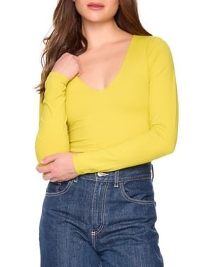 Susana Monaco Long Sleeve V-Neck Crop Top - Yellow