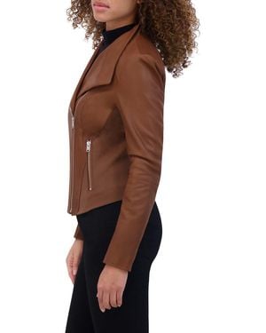 Andrew Marc Felix Leather Moto Jacket With Knit Panels - Blue