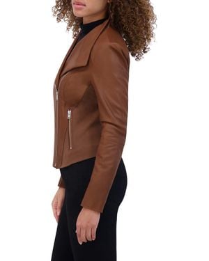 Andrew Marc Felix Leather Moto Jacket With Knit Panels - Blue