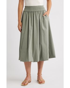 Wit & Wisdom Smocked Waist Bubble Hem Midi Skirt - Green