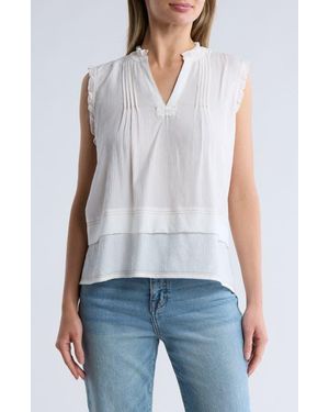 Adrianna Papell Stitched Tiered Tank - White