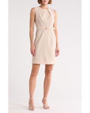 Theory Pleat Neck Virgin Wool Blend Dress - Natural