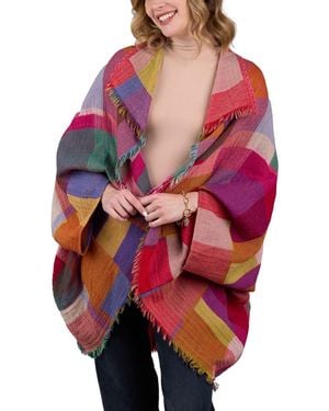 Saachi Plaid Wool Ruana - Red