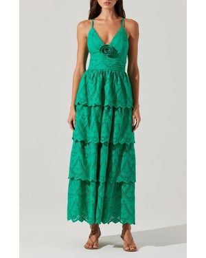 Astr Faeryn Tiered Cotton Maxi Dress - Green