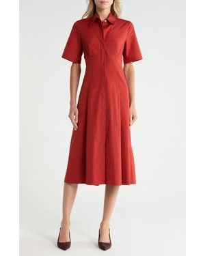 Vince Short Sleeve Cotton Shirtdress - Red
