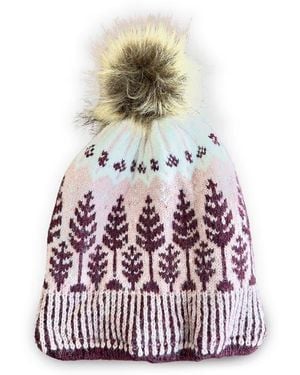 Saachi Fair Isle Faux Fur Pompom Beanie - White