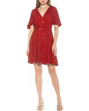 Alexia Admor Oakless Sequin Flutter Sleeve Fit & Flare Dress - Red