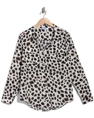 DKNY Abstract Print Roll Sleeve Button-Up Shirt - White