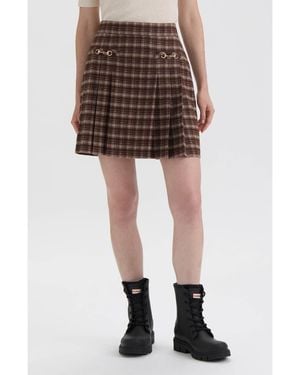 HUNTER Plaid Pleated Horsebit Miniskirt - Brown