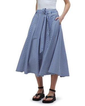 Madewell Stripe Flare Poplin Midi Skirt - Blue