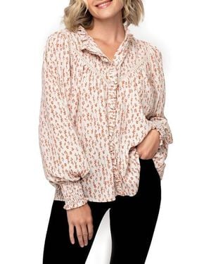 Gibsonlook Long Sleeve Crochet Trim Blouse - Natural