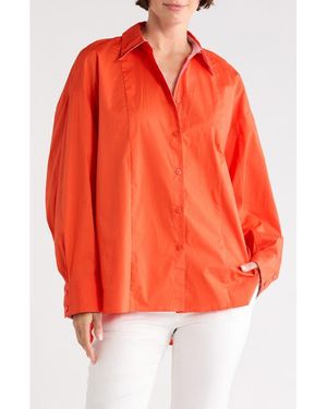 Diane von Furstenberg Laura Oversize Button-Up Tunic Shirt - Red