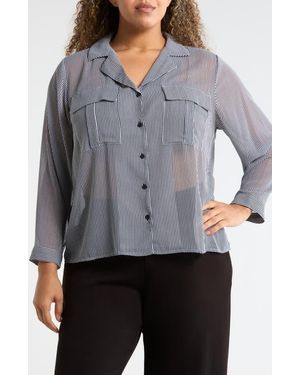 Tahari Long Sleeve Crop Utility Button-Up Shirt - Gray