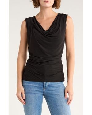 Leith Drape Front Mesh Top - Black