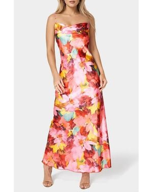 Bebe Bias Cut Satin Maxi Dress - Red