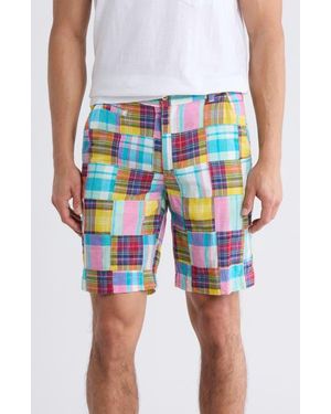 Vintage 1946 Patchwork Madras Flat Front Shorts - Blue