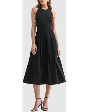 Mila + Mate Pleated Halter Cotton Midi Sundress - Black