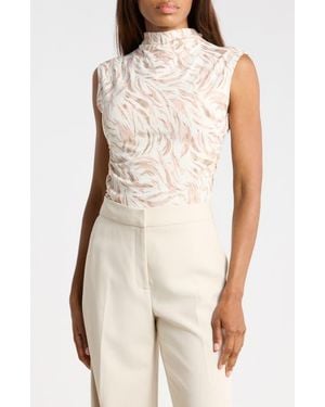 Nordstrom Rack Sleeveless Ruched Mock Neck Top - Natural
