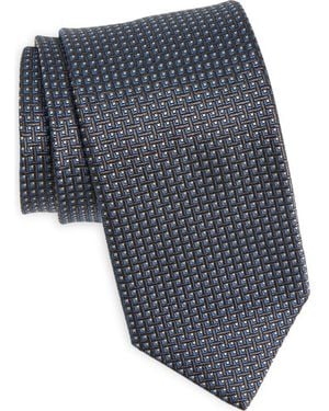 David Donahue Geometric Pattern Silk Tie - Gray